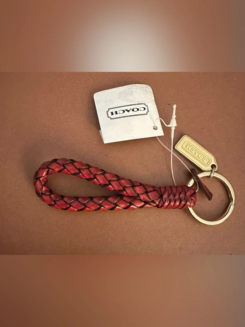 Vintage Coach Braided Leather Key Fob Wristlet - Red 1990’s New Rare
